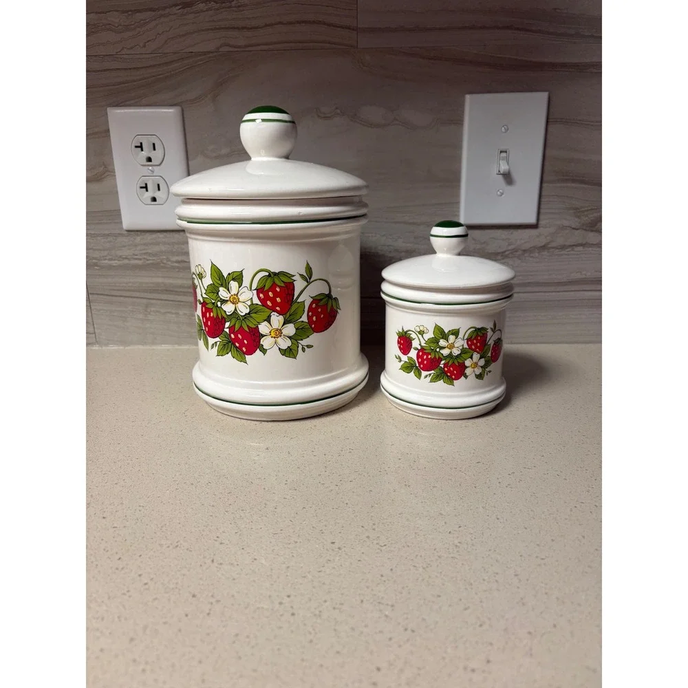 Vintage Strawberry Ceramic Canister Set 2 Piece Made in Japan Cottagecore farm
